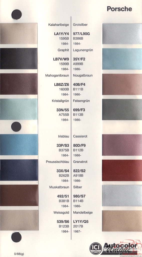 1984 - 1989 Porsche Paint Charts Autocolor